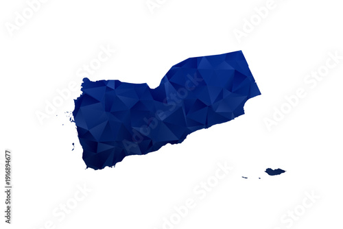 Yemen Map - Polygon Style Vector Illustration in Dark Blue Gradient, Low Poly Geometric Design, Isolated on White Background for Infographics and Education.