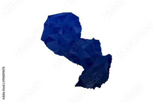Paraguay Map - Polygon Style Vector Illustration in Dark Blue Gradient, Low Poly Geometric Design, Isolated on White Background for Infographics and Education.