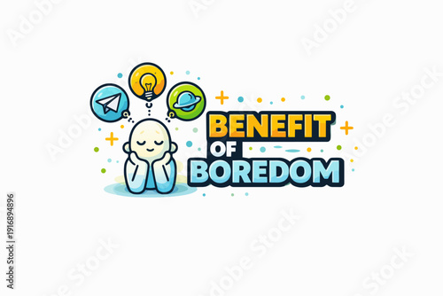 Character contemplating, finding new ideas, thoughts, and creativity from boredom