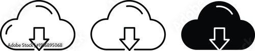 Three cloud download one solid black two outline symbol data