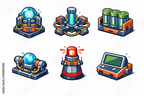 Sci-fi game asset collection featuring futuristic devices and laboratory equipment