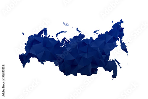 Russia Map - Polygon Style Vector Illustration in Dark Blue Gradient, Low Poly Geometric Design, Isolated on White Background for Infographics and Education.