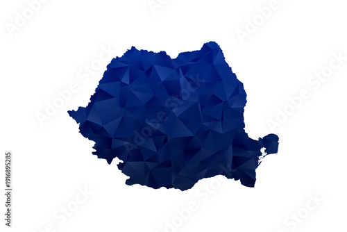 Romania Map - Polygon Style Vector Illustration in Dark Blue Gradient, Low Poly Geometric Design, Isolated on White Background for Infographics and Education.