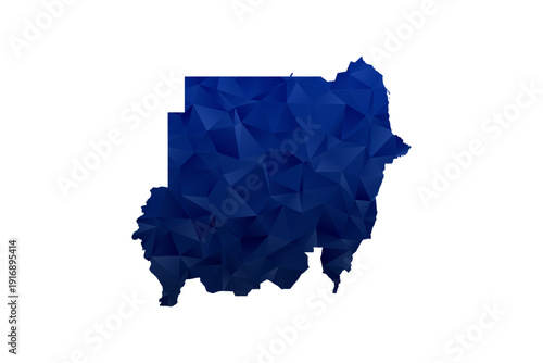 Sudan Map - Polygon Style Vector Illustration in Dark Blue Gradient, Low Poly Geometric Design, Isolated on White Background for Infographics and Education.