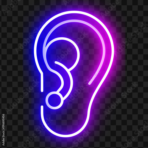 Neon Ear Icon, Glowing Hearing Symbol, Auditory Perception