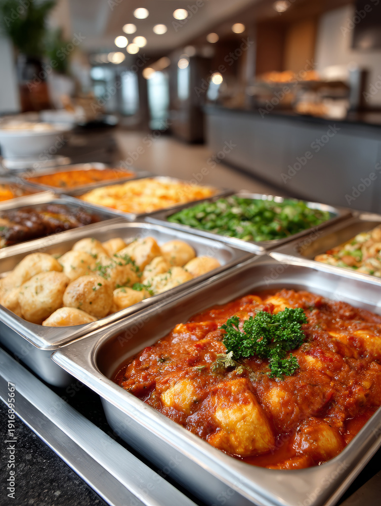 Obraz premium Delicious buffet selection with diverse food options in restaurant