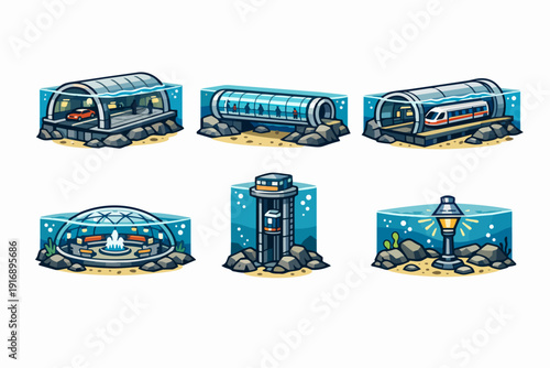 Undersea city life with futuristic infrastructure and underwater transportation system