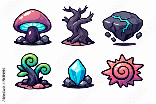 Fantasy game assets creating a magical world for user interface design elements