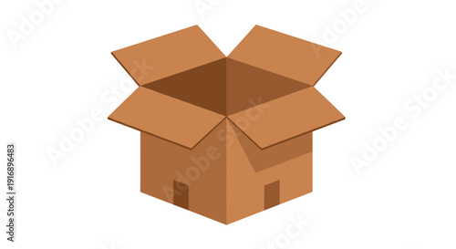 An empty, brown cardboard box with its top flaps opened, positioned and ready for packing or shipping.