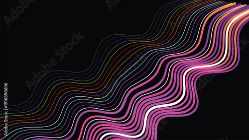 Vibrant multicolored neon light trails on a black background