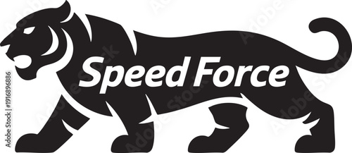 Powerful tiger silhouette with text speed force, wild animal, predator, strength, energy, speed, aggressive, hunting