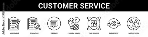Customer Service web banner icon set collection solid style.