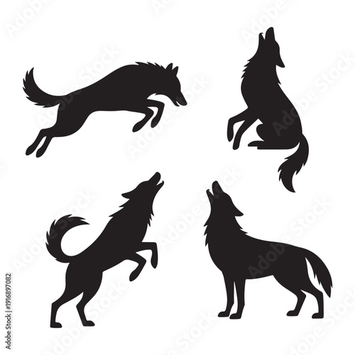 Wolf Silhouettes Howling Vector Set