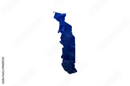 Togo Map - Polygon Style Vector Illustration in Dark Blue Gradient, Low Poly Geometric Design, Isolated on White Background for Infographics and Education.