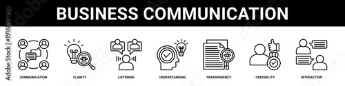 Business Communication web banner icon set collection solid style.
