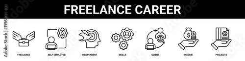 Freelance Career web banner icon set collection solid style.