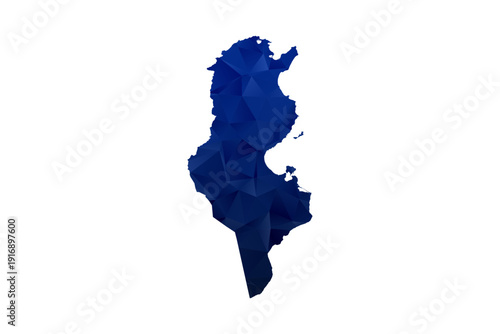 Tunisia Map - Polygon Style Vector Illustration in Dark Blue Gradient, Low Poly Geometric Design, Isolated on White Background for Infographics and Education.