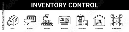 Inventory Control web banner icon set collection solid style.