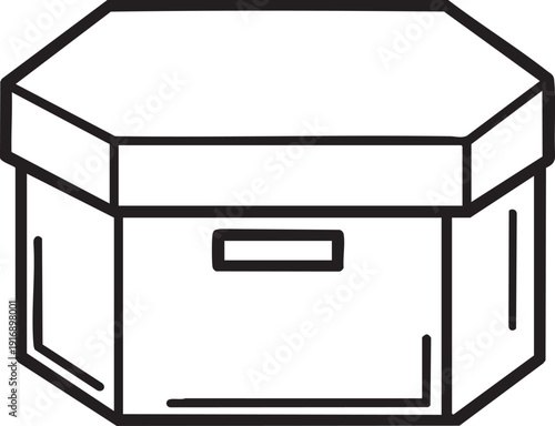 A simple line drawing of a hexagonal chest with a drawer from an isometric viewpoint