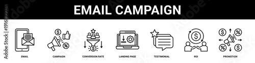 Email Campaign web banner icon set collection solid style.