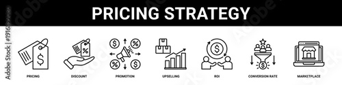 Pricing Strategy web banner icon set collection solid style.