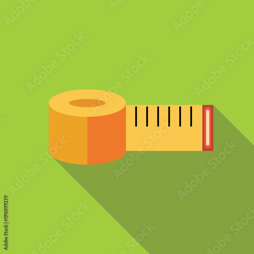 Yellow measuring tape icon, flat style