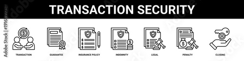 Transaction Security web banner icon set collection solid style.