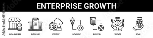 Enterprise Growth web banner icon set collection solid style.