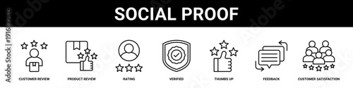 Social Proof web banner icon set collection solid style.