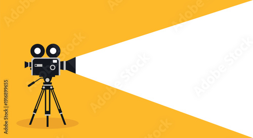 Retro Film Camera Vector Design with Projector Spotlight for Media and Storytelling Themes