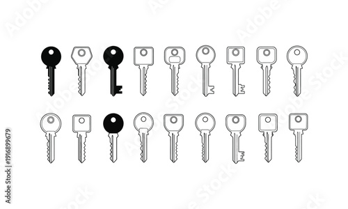 Home and Property Access Key Vector Icons Set for Security and Entry