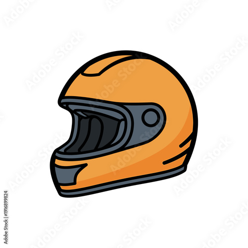 Orange racing helmet, protective gear for motorsport, safety equipment, full face design