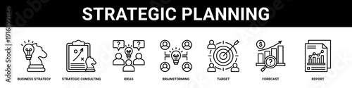 Strategic Planning web banner icon set collection solid style.