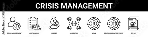 Crisis Management web banner icon set collection solid style.