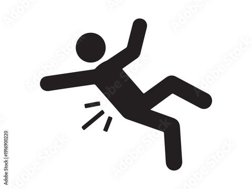 Slip and fall accident icon with person slipping on wet floor