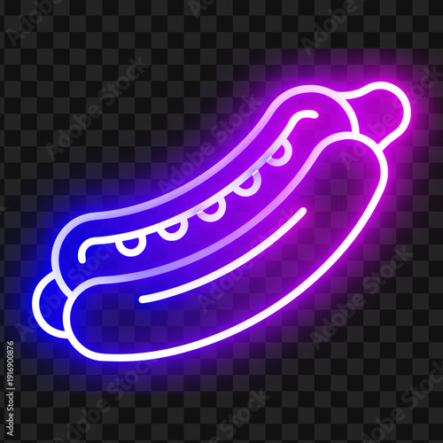 Neon Hotdog Icon, Fast Food Illustration, Delicious Sausage Design