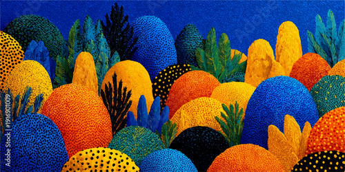 Vibrant underwater scene with colorful coral and marine life in deep blue ocean