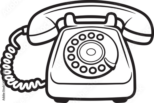 Retro Desk Telephone with Rotary Dial Coloring Page Drawing