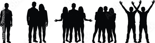 Black silhouettes of people standing in various poses