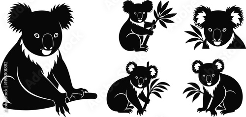 Koala silhouette illustrations in various poses