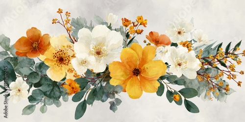 A collection of delicate watercolor illustrations featuring various wildflowers, leaves, and botanical elements, presented isolated on a transparent background for easy design integration.