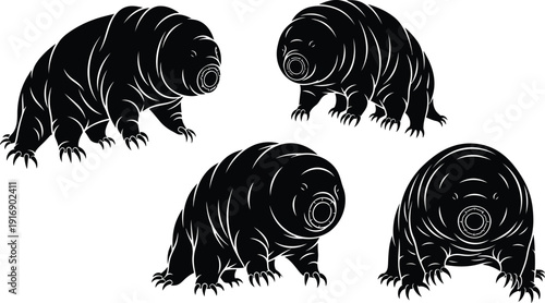 Illustration of four hairy creatures in various poses