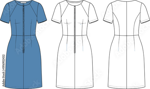 Blue and white dress with zippers and short sleeves dresses blue dress white dresses short sleeve dresses