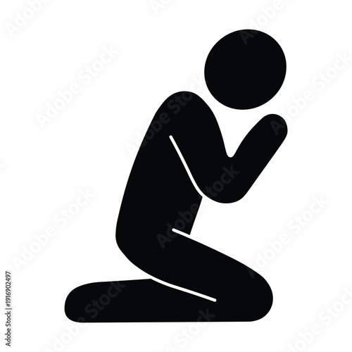 Praying Person Icon, Prayer Pose Human Pictogram Symbol Illustration