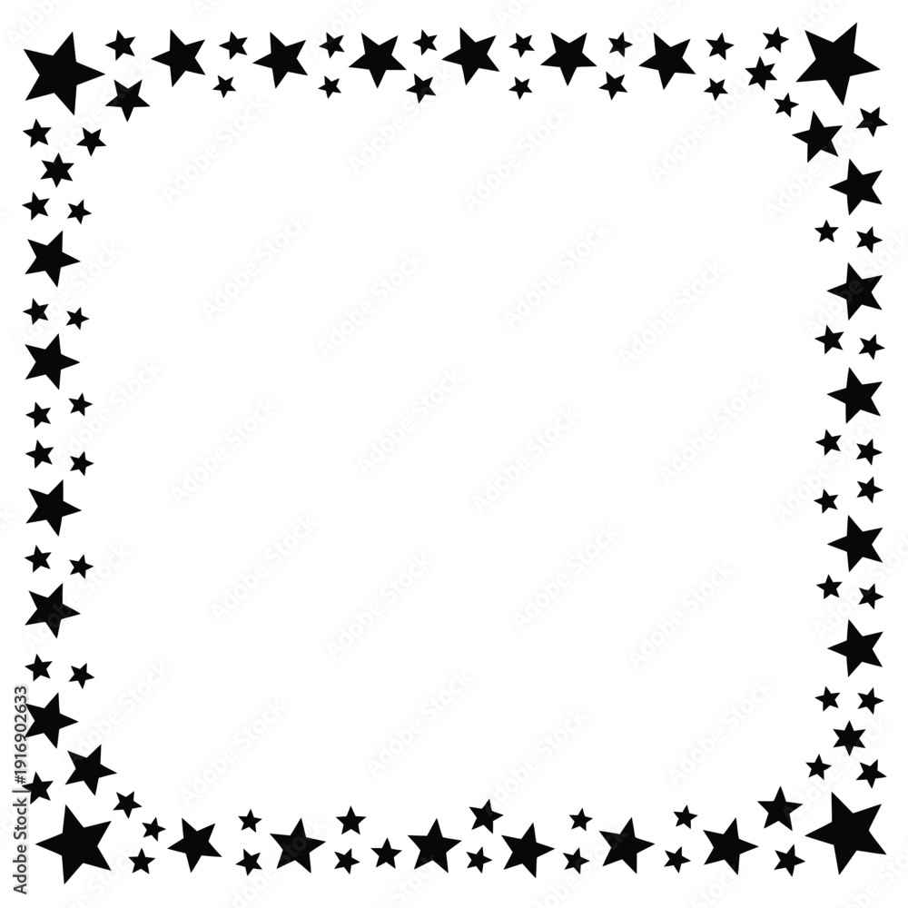 Fototapeta premium Black stars form a rectangular frame around a white center