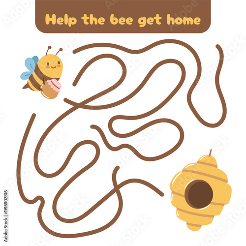 Maze game where a bee searches for its hive. Encourages problem solving and keeps kids engaged with a friendly illustration.