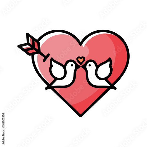 Lovebirds on Heart with Cupid's Arrow