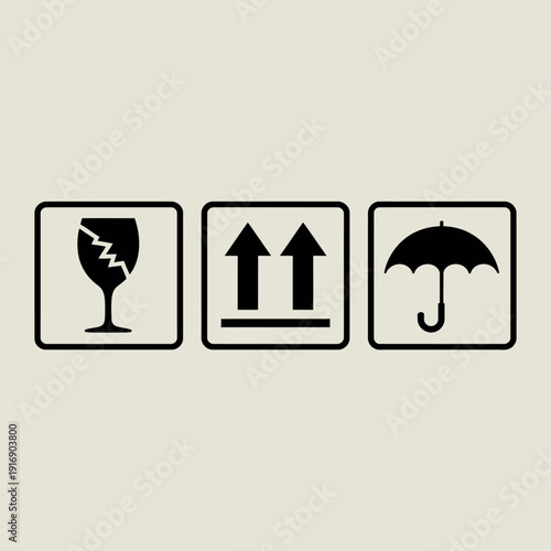 Fragile item handling symbols for shipping and packaging.