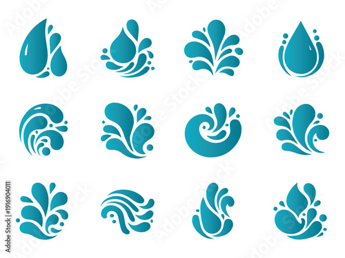 Abstract turquoise water swirl icons for eco branding and design