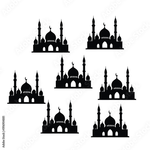 Black Ramadan Architecture Vector with Crescent Moon